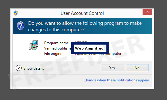 Screenshot where Web Amplified appears as the verified publisher in the UAC dialog